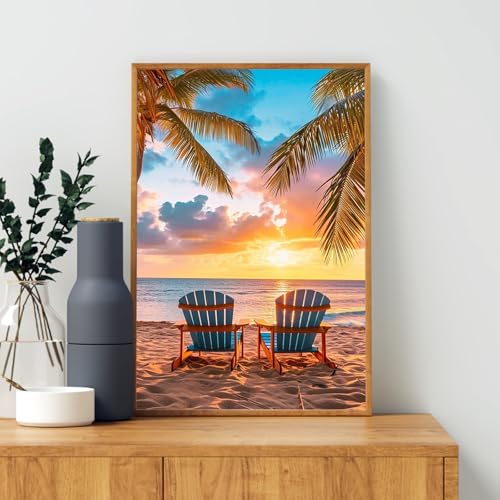 4 Pack Framed Paint by Numbers Kit for Adults with Wooden Easel, Beach - color: YOP4P07