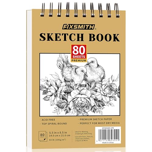 FIXSMITH 5.5"X8.5" Sketch Book, 80 Sheets (68 lb/100gsm) Sketchbook - color: Tan, size: 5.5"x8.5"-1 Pack