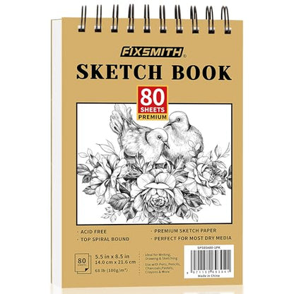 FIXSMITH 5.5"X8.5" Sketch Book, 80 Sheets (68 lb/100gsm) Sketchbook - color: Tan, size: 5.5"x8.5"-1 Pack