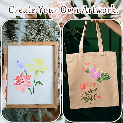 60Pcs Botanical Stencils, Reusable Butterfly & Flower Painting Templates - style: Flower A