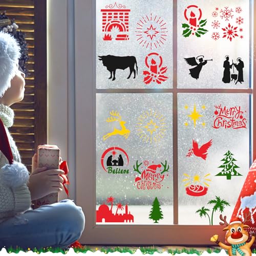 Augshy 56 Pack Flower Stencils for Painting, 3 Inch Small Floral Template - style: Nativity