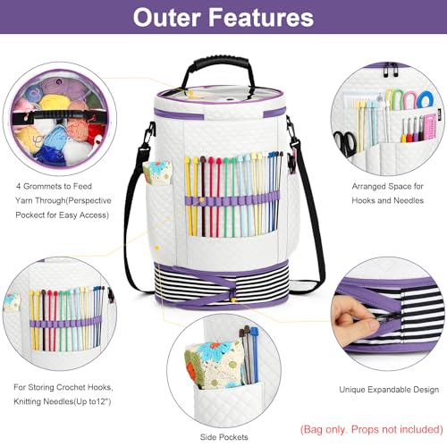 Crochet Yarn Knitting Bag 3PCS Expandable Large Yarn Storage Organizer Bag - color: Off-white