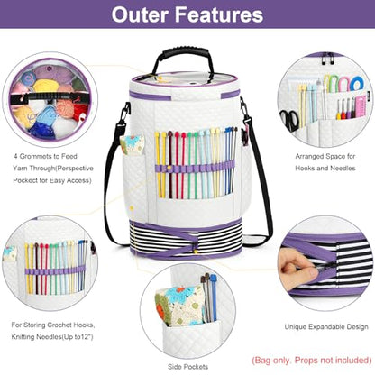 Crochet Yarn Knitting Bag 3PCS Expandable Large Yarn Storage Organizer Bag - color: Off-white