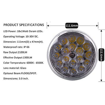 PAR36 LED Sealed Beam 18W 2100LM IP67 Aircraft Landing Light 9-32V