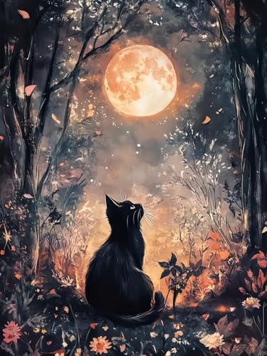 Black Cat Moon 5D DIY Diamond Painting Kits for Adults - color: KM563-1