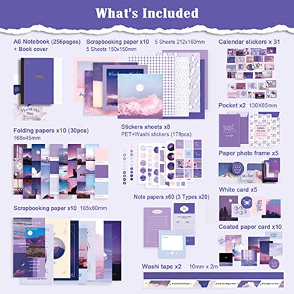 Scrapbooking Supplies Kit, Aesthetic Junk Journal Supplies, Scrapbook Kit - color: Moonlight