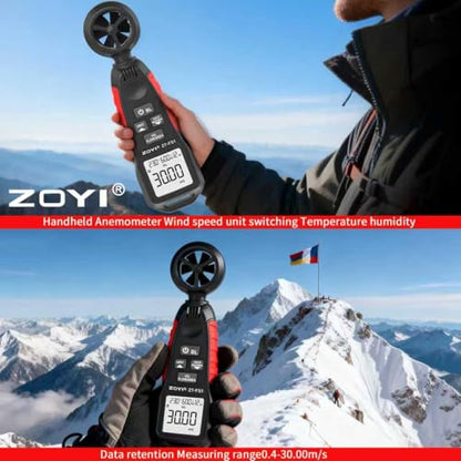 Handheld Anemometer with Temp & Humidity Sensor, 9999 Reading Data Hold, 5/s Sampling Rate, Large Backlit, 0-12 Wind Level Meter for Outdoor Sports Wind Speed Measuring