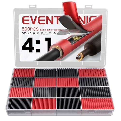 4:1 Heat Shrink Tubing Kit, 500PCS Adhesive Lined Wire Tubing - size: BlackRed