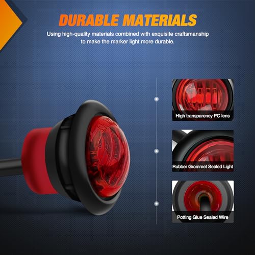 Nilight 3/4" Round Marker Light 10PCS Red LED 3 Connectors Brake Lights - color: 10pcs 3Pin Red