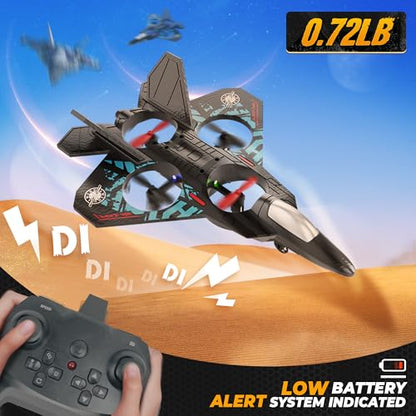 RC Fighter Jet Toy, Remote Control Airplane with LED Lights and 360° Flip - color: Gray-4batteries