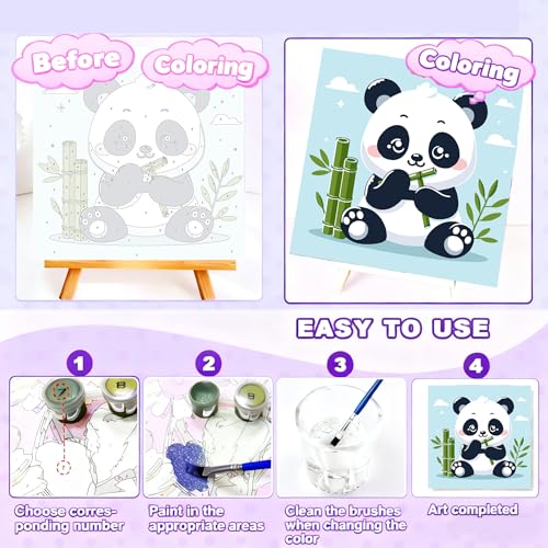 Gemozaic Panda Paint by Numbers Kit for Kids Ages 4-12 with Frame & Easel - color: BKH1889