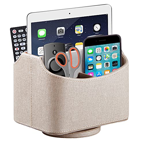 PU Leather Remote Control Holder,360 Degree Spinning Desk TV Remote Caddy,Desk Organizers and Accessories,for Controller,Media,Mail,Calculator,Mobile Phone,Pen Storage Holder(Beige) - color: Beige