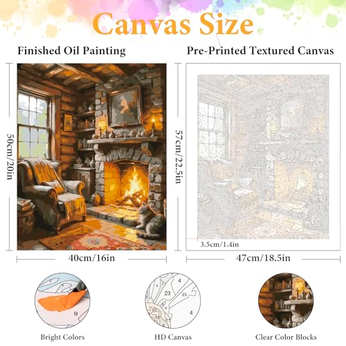 Paint by Numbers Kit for Adults, Cozy Fireplace & Rustic Cabin, 16x20 Inch - color: HMOP251002