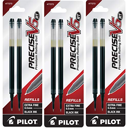 Pilot, Precise V5 RT Liquid Ink Refills, Extra Fine Point 0.5 mm, Black, Pack of 6 - color: Black, size: 6 Count (Pack of 1)