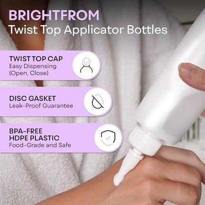 BRIGHTFROM Twist Top Applicator Bottles, Squeeze 8 OZ Empty Plastic Bottles, Refillable, Open/Close Nozzle - Hair Coloring/Multi Purpose (Pack of 2)