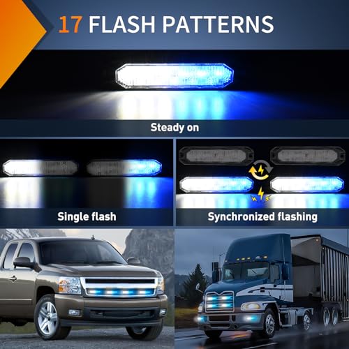 Nilight 6LED Blue White Emergency Strobe lights Sync Feature Surface Mount - color: Bule White