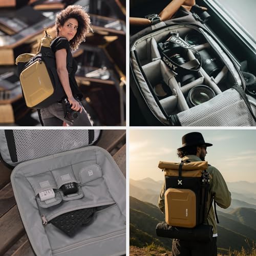 TARION Urban Large Camera Backpack with Rolltop Hardshell 16L Gold XH - color: Gold