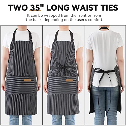 NLUS 2 Pack Kitchen Cooking Aprons, Adjustable Bib Soft Chef Apron with 2 Pockets for Men Women (Black Pinstripes) - color: Black Pinstripes