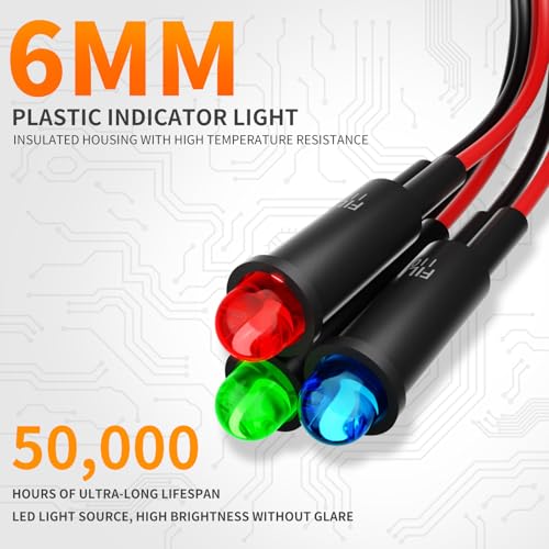 10PCS 6mm Small Plastic Signal Light 110V Dashboard Indicator Light - color: RED Green Blue, size: 110V