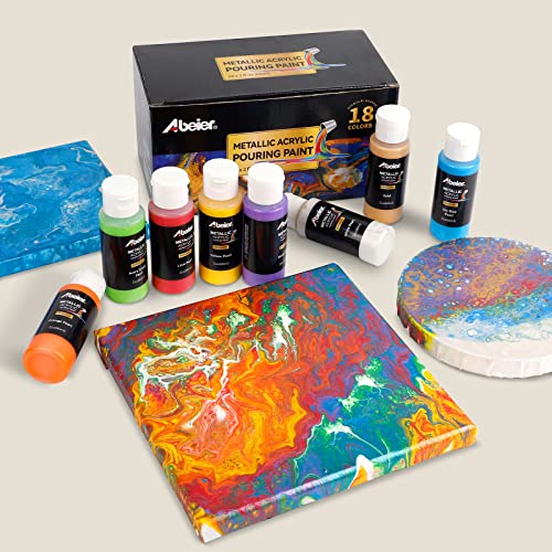 ABEIER Metallic Acrylic Pouring Paint Set, 18 Colors x 2 oz, Pre-Mixed - color: metallic colors