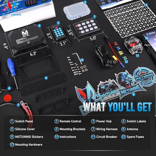 MICTUNING P1Y 12 Gang Switch Panel, Remote and APP Control, Up to 230FT - size: RGB 12 Gang(APP+Remote Control)