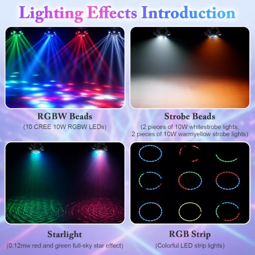 Moving Head DJ Lights, 150W 6-Arm RGBW Stage Lights, DMX-512