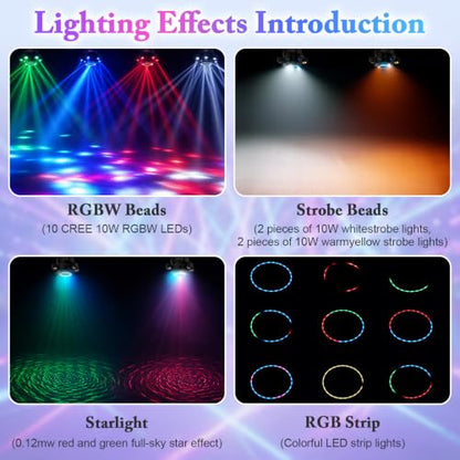 Moving Head DJ Lights, 150W 6-Arm RGBW Stage Lights, DMX-512