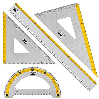 Mr. Pen- Metal Geometry Kit, 4 Pack, 45° & 30°/60° Set Squares - color: Yellow Stripes