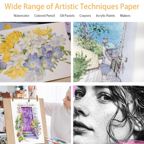 50 Sheets Watercolor Paper Bulk 5 x 7 Inch Cold Press Thick Water Colour Paper Cotton White Art Paper for Kids Students Artists Drawing Paint