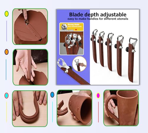 GEOCCI Pottery Handle Making Tool Sculpture Scraper Pottery Carving Tool Pottery Cup Handle Shape Tool for Tea Cup Mug Utensil Vase Handle Clay Cutters (5 PCS)