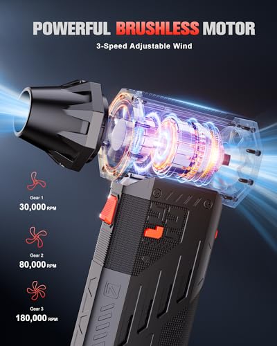 GOOLOO F5S Compressed Air Duster, 180000RPM Super Power, 3-Speed Adjustable - size: Single Battery-F5S