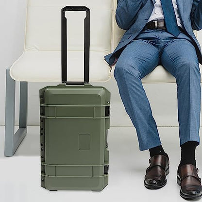 Waterproof Travel Camera Hard Case, 22” x 14” x 9” Camera Large Protective Hard Camera Case with Customizable Foam Large Rolling Lockable Hard Storage Case for Cameras, Drones. (Green) - color: Green