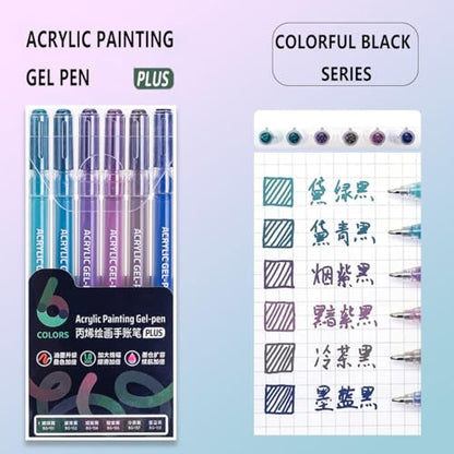 6 Colors 1.0mm Fine Pointed Acrylic Gel Pen Set,Colorful Black - color: Black