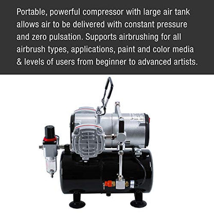 Master Airbrush TC-828 Airbrush Compressor with Tank- 1/4 HP Twin Cylinder - style: Dual Piston with Tank