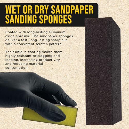 Dura-Gold 220 Grit 4-Sided Hand Sanding Block Sponges, 3.9" x 2.75" x 1" - style: 220 Grit