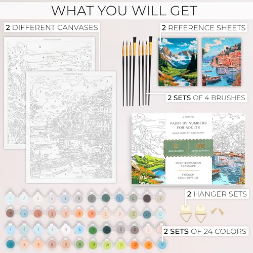 Beautiful Paint By Number Kit for Adults - Painting Set with 2 Canvases