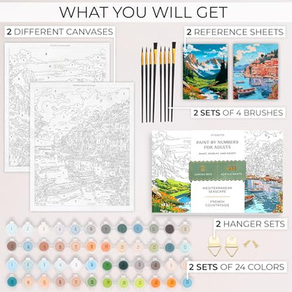 Beautiful Paint By Number Kit for Adults - Painting Set with 2 Canvases
