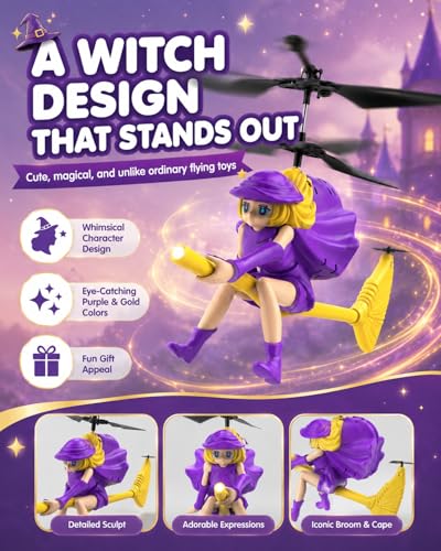Flying Witch Toy for Kids, Halloween Remote Control Flying Toy - color: Purple