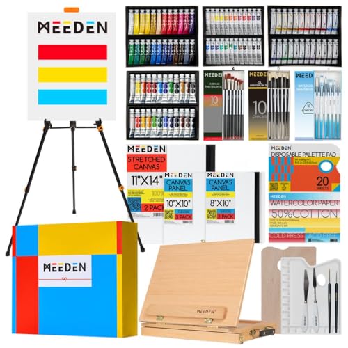 MEEDEN 142 PCS Painting Kit: Art Supplies with Aluminum & Tabletop Easel - size: 142pcs