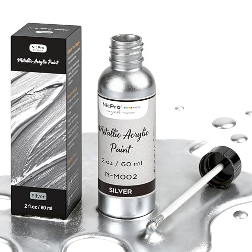 Nicpro Silver Leaf Paint - 2oz/60ml Metallic Silver Acrylic Paint - color: Silver