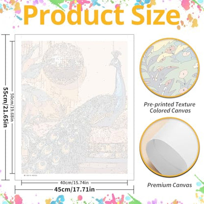 Mandun Peacock Paint by Numbers Kit for Adults, 16x20 inch - color: Peacock