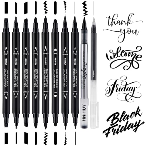 Dual Tip Black Acrylic Calligraphy Pens, Hand Lettering Pen - color: Black