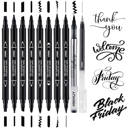 Dual Tip Black Acrylic Calligraphy Pens, Hand Lettering Pen - color: Black