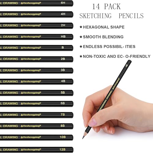 Heshengping, Sketching and Drawing Pencils Set-26pcs,Art Supplies Drawing Kit,Graphite Charcoal Professional Pencils Set, Adults Beginners Artist with Silver Case - style: Silver | 26 Pack