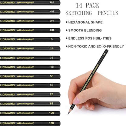 Heshengping, Sketching and Drawing Pencils Set-26pcs,Art Supplies Drawing Kit,Graphite Charcoal Professional Pencils Set, Adults Beginners Artist with Silver Case - style: Silver | 26 Pack