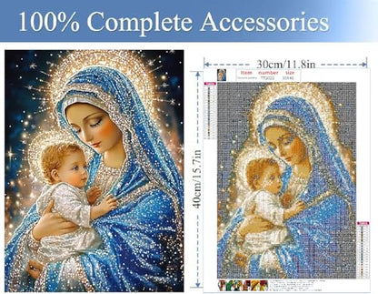JFYHAB 5D Jesus Diamond Art Kits for Adults Beginners, Virgin Mary Diamond Painting Kits, DIY Full Round Drill Paint by Diamonds Dot Gem Art for Adults, Home Wall Decor 12 x 16 Inch