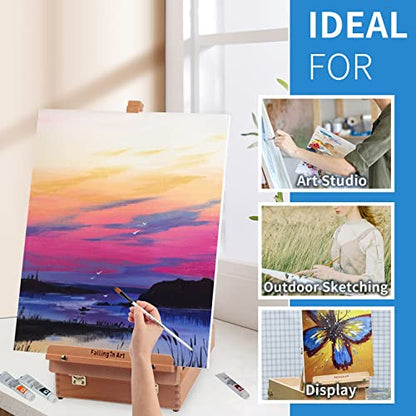 Falling in Art Wooden Tabletop Easel, Beech Wood Sketchbox Desktop Easel - style: Tabletop Easel