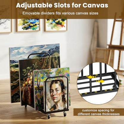 Art Storage Rack, Metal Art Drying Rack with Wheels Adjustable Slots