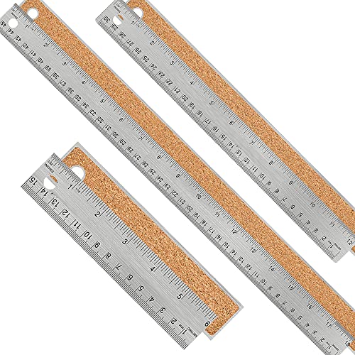 Metal Ruler with Cork Backing, 6+12+18 Inch, Non-Slip Straight Edge - style: 6+12+18 inch