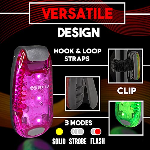 LED Safety Lights 4 Pack, Clip On High Visibility Strobe Light for Walk Run - color: Pink